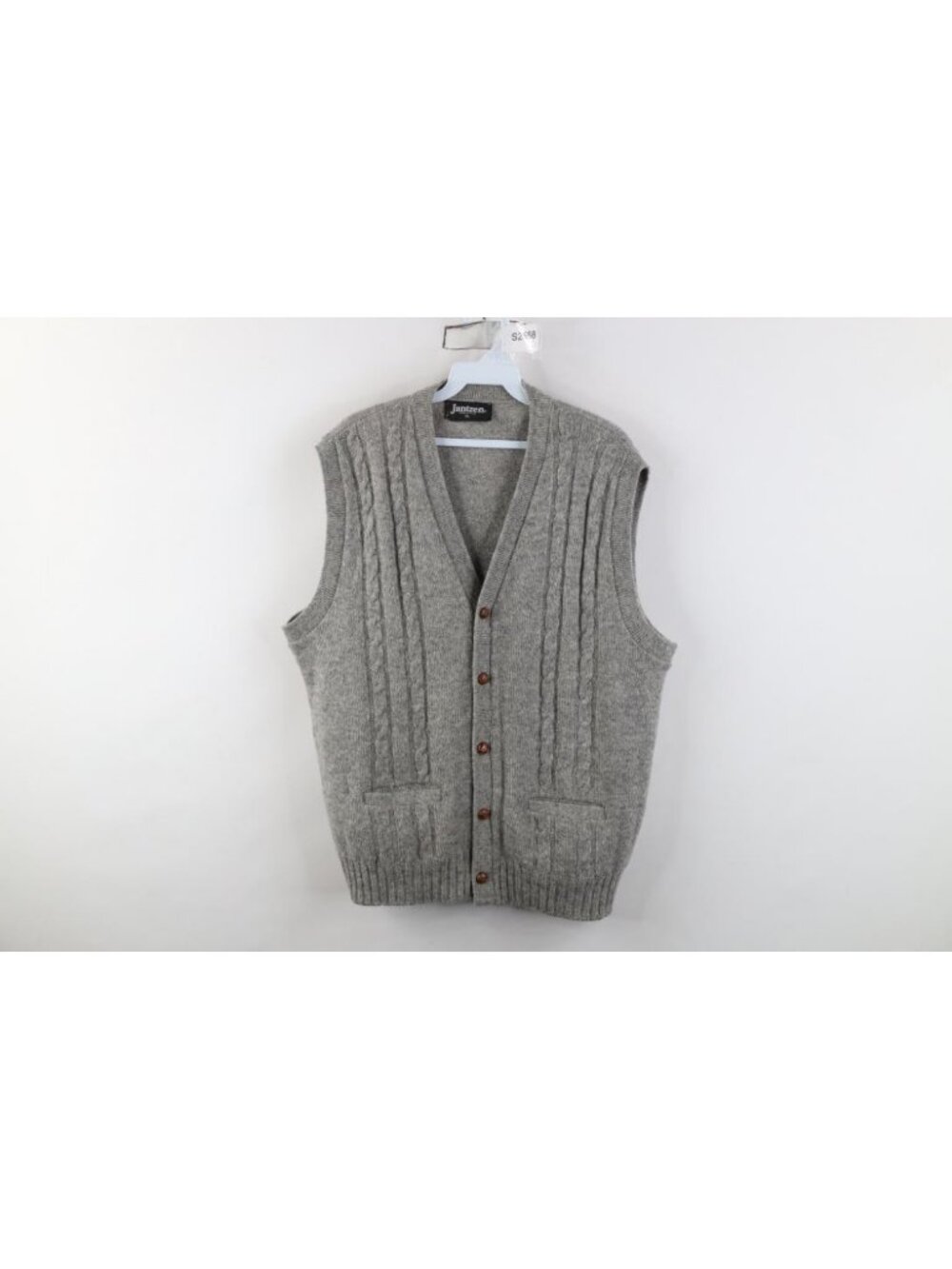 Vtg 70s Streetwear Mens XL Blank Wool Blend Chunky Cable Knit Sweater Vest USA